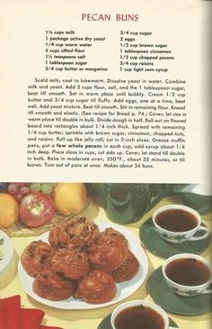 an old recipe book with pictures of food and drinks on the table in front of it