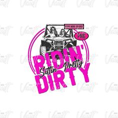 a pink and black sticker with the words run dirty on it