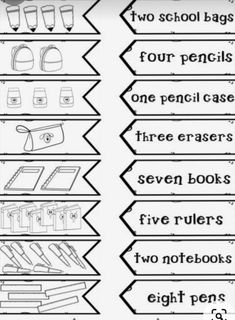 two school bags and four pencils are shown in this printable worksheet