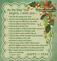 a christmas poem with holly leaves and berries on the border, which reads as the new year begins, i wish you