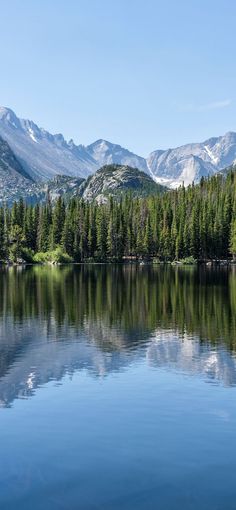 a lake surrounded by trees and mountains