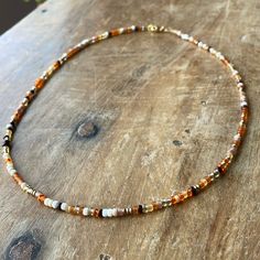 Handmade With Love From: Bohemian Saltlife Boutique Length Is: 16 Inches Orange, Brown, Tan, Gold, White, Light Yellow & Cream Colored Seed Beads Strung On Gold Colored Beading Wire And Closed With A Lobster Clasp Delicate, Simple And Perfect To Wear By Itself Or Layer Check Out My Shop For Items Being Added Frequently: Https://Bohemiansaltlife.Etsy.Com Perfect Addition To Your Summer Wardrobe! Brown Seed Bead Necklace, White Bohemian Beads For Everyday, Fall Necklaces Beaded, Fall Beaded Necklaces, Fall Beaded Jewelry, Fall Bead, Wire Necklace, Yellow Cream, Beading Wire