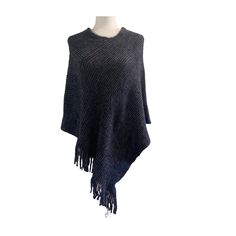 "Material: Acrylic This Poncho fits most sizes. Size from Shoulder to V: Approx. 40\" Size from side to side: Approx. 33\" It has an asymmetrical cut. Perfect for the winter." Knitted One-size Shawl For Winter, Knitted Winter Cape Poncho, Winter Knitted Cape Poncho, Winter Knitted Poncho Cape, Winter Knit Shawl One Size, Winter Poncho Cape In Knit, Winter Knit Cape Poncho, Winter Knit Poncho Cape, Winter Knitted Acrylic Poncho