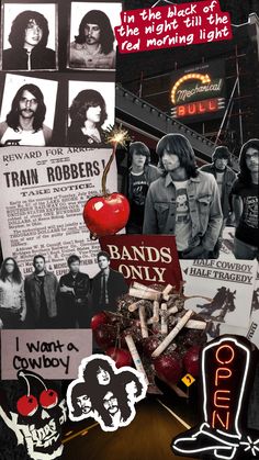 a collage of photos and stickers depicting the band's members