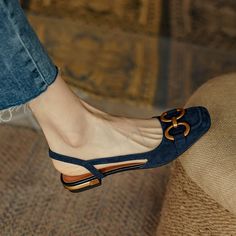 Sandals Women New Summer Fashion Outdoor Comfortable Baotou Casual Sandals Sexy Square Heel Shoes for Woman Zapatos Mujer Party Flats, Arch Support Sandals, Supportive Sandals, Office Shoes Women, Vintage Sandals, Elegant Office, Slingback Flats, Mode Design, Low Heel Shoes