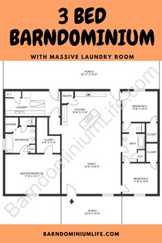 the 3 bed barndominium with massive laundry room and kitchen floor plans for two bedroom apartments