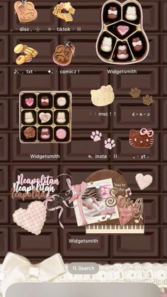 the chocolate bar is decorated with hearts and cookies