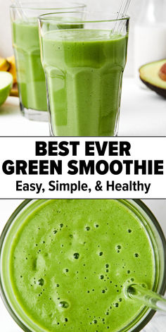 Healthy green smoothie recipe Inflammatory Drinks, Vegan Beverages, Green Goddess Smoothie, Health Shakes, Vegan Drinks Recipes, Best Green Smoothie, Green Smoothie Recipe, Kale Smoothie, Healthy Green Smoothies