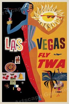 Visit Las Vegas - Vintage Style Travel Poster - 16x24 | eBay Las Vegas Travel Poster, Casino Girl, Vintage Films, Vintage Airline Posters, Burmilla, New York Vintage, Vintage Airlines, Retro Travel Poster, Vegas Casino