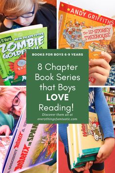 children reading books with the title 8 character book series that boys love reading