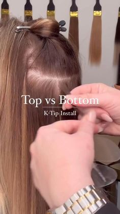 Two hair extension techniques: Rolling bond on top for high/low lights, encasing natural hair. ⬆️ Bond under for discreetness, rooted look. Both great, require different dexterity. Choose based on desired effect. 💡 Rolling bond on top vs under 🔁 with @hairby.nikole Kovi is the highest quality human hair available on the market. Whether you are looking for Keratin-tips, Handtied Hair, Volume Wefts, Micro Wefts or I-tip hair- Kovi has it! Micro Keratin Extensions, Hair Reel Ideas, K Tip Hair Extensions, Keratin Bond Extensions, Bond Hair