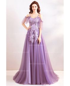 Buy Classy Dusty Purple Long Tulle Prom Dress With Flowers Straps at wholesale price online. Free shipping and pro custom service since 2009. Prom Dresses For Teens Long, Prom Dress With Flowers, Prom Dresses Sparkly, Blue Bride, Dress With Flowers, Prom Dresses Two Piece, Pink Quotes, Video Pink, Prom Dresses For Teens