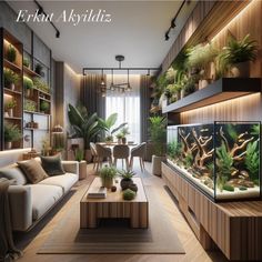 a living room filled with furniture and lots of plants