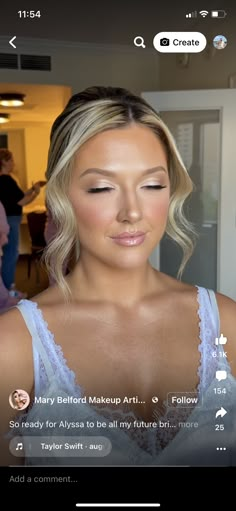 Hoco Natural Makeup, Bridal Makeup For Blue Eyes Glam, Soft Glam Bridal Makeup Round Face, Spring Wedding Makeup Looks, Light Bride Makeup, Summer Wedding Makeup Looks, Glossy Bridal Makeup, Light Wedding Makeup Natural Looks, Blonde Bridal Makeup