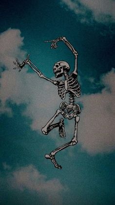 a drawing of a skeleton flying through the air