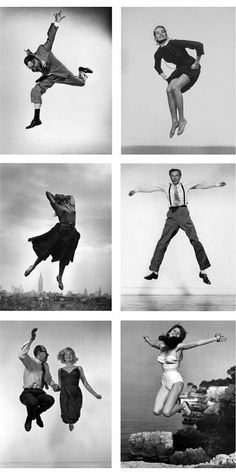 black and white photographs of people jumping in the air