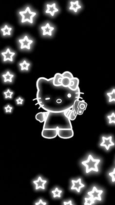 a hello kitty wallpaper with stars in the background