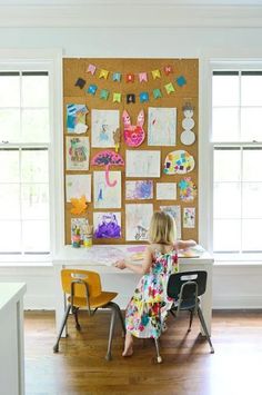 Diy Cork Board Wall, Diy Kids Art Display, Cork Board Wall, Displaying Kids Artwork, Art Display Kids, Young House, Cork Wall, Young House Love