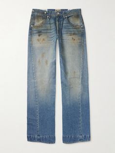 Gallery Dept. is an extension of founder Josué Thomas' art. Designed with intentionally twisted seams, these 'Zip' jeans have been made in LA from distressed denim, faded and stained to resemble archival pairs, and have an off-kilter patch pocket at the back. Gallery Dept, Summer Sunglasses, Jeans For Men, Loungewear Shorts, Short Suit, Mr Porter, Lightweight Jacket, Distressed Jeans, Distressed Denim