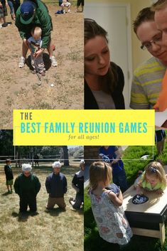 the best family reunion games for all ages are on display in this collage photo