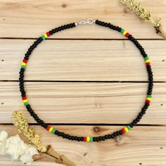 Rasta Style Beaded Choker Colorful Necklace Beach Choker | Etsy Adjustable Black Beaded Necklace For Summer, Black Beaded Necklaces For The Beach, Black Necklaces With Colorful Beads For Beach, Bohemian Black Beaded Necklaces For Summer, Colorful Adjustable Casual Beads, Black Necklaces With Large Beads For Beach, Black Beaded Necklace For Vacation, Bohemian Black Beads, Adjustable Colorful Beaded Necklaces For Vacation