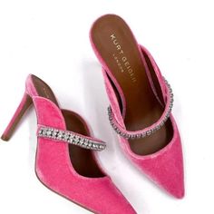 Pink Velvet Embellished Mules Worn Once Size 38.5 / 8 Kurt Geiger Shoes, Heeled Mule, Kurt Geiger, Pink Velvet, Mule, Shoes Women Heels, Shoes Heels, Velvet, London