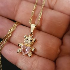 This Are Beautiful 14k Gold Filled Rope Necklace With Adorable Teddy Bear Pendant. We Have The Teddy Bear With Pink And White Hearts Necklace Are 18' Long Teddy Bear Necklace, Teddy Bear Pendant, Necklace With Pendant, Gold Filled Necklace, Hearts Necklace, White Hearts, Bear Necklace, Bear Pendant, Friendship Necklaces