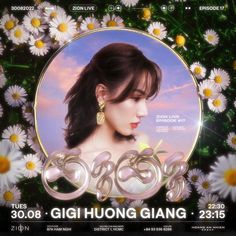 an advertisement for the upcoming show, giri hungg giang with daisies in the background