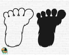 a black and white drawing of a foot on a brick wall with the word,