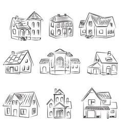 a bunch of houses that are drawn in pencil