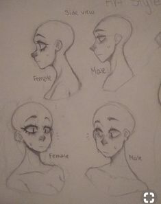 sketches of female heads with different facial expressions