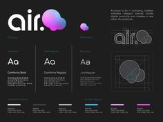 an info sheet with different font and numbers for the air logo, including two circles