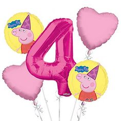 peppa pig balloon number four with balloons in the shape of numbers 4 and 5