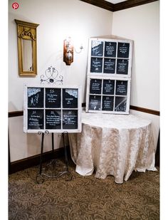 the table is set up with chalkboard menus