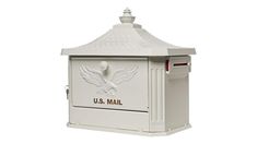 a white mailbox with an eagle on the front and us mail in the back