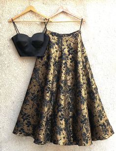 Black Bustier & Black Gold Lehenga Black And Gold Lehenga, Indian Lehenga, Indian Gowns, Dress Indian Style, Lehenga Designs, Indian Designer Outfits, Indian Attire, Indian Outfit, Indian Fashion Dresses