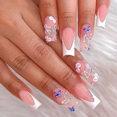 24pc square False Nails Press on Nails butterfly designs Fake Nail Tip – aigctea Ballerina Nail, Nails Butterfly, White French Nails, Fake Nail Tips, Kawaii Nail Art, Nail Kits, Butterfly Designs, Nails Press, Aesthetic Nails