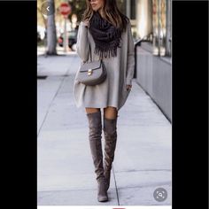 Light Gray Color Top Fashion Style Sweater Dress By Alexander Wang Good Match With High Boots For Winter Pit To Pit 22”Length 31” Beige Sweater Dress, Comfy Fall Outfits, Sweater Dress Outfit, Pullover Outfit, Cute Winter Outfits, Outfit Inspiration Fall, Mode Inspo, Winter Outfits Women, Casual Fall Outfits