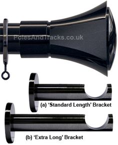 the different parts of a black curtain rod