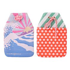 two small bags with different designs on them