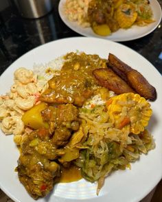 two plates with different types of food on them