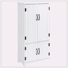 a white cabinet with two doors and drawers