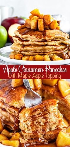 apple cinnamon pancakes with maple apple topping