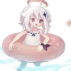 an anime character is floating in the water