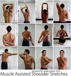 an image of a man showing how to do shoulder stretches on his cell phone screen