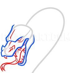 how to draw a dragon head with red and blue pencils step by step instructions