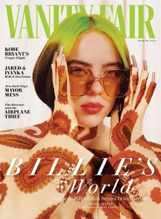 a woman with green hair and glasses covers the cover of vanity fair magazine's issue