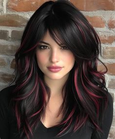 Dark chocolate Mocha Hair Coloring Cherry Coke Hair With Money Piece, Dark Brown With Cherry Highlights, Chocolate Mocha Hair, Chocolate Mocha Hair Color, Purple Hair Color Highlights, Haircut 2025, Black And Red Hair, Pelo Color Vino