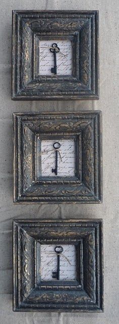 two framed pictures with an anchor and key hanging on the wall next to each other