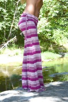 SWEATER KNIT crochet  purple stripe yoga lounge beach pants with side drawstring Crochet Violet, Purple Lounge, Crochet Purple, Diy Clothes Hacks, Thrift Flips, Clothes Hacks, Low Rise Pants, Womens Trousers, Beach Pants